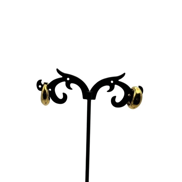 Trifari Yellow Gold Plated Classic Huggie Hoop Earrings Dainty Clip On - Picture 1 of 6
